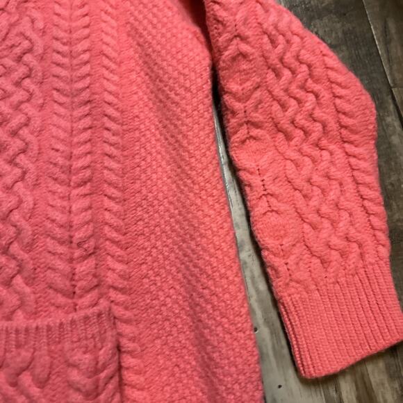 Aran Crafts Merino Wool Cable Knit Cardigan Sweater Womens Size S Pink - Picture 5 of 9